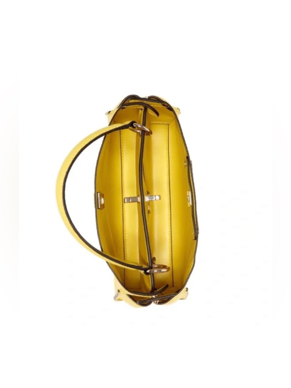 Guess Women's Uptown Chic Large Turnlock Satchel - Yellow *Stained on the back* - Picture 9 of 11